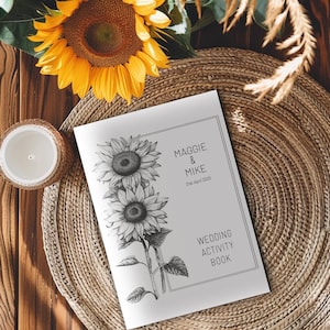 Personalised Sunflower Kids Wedding Activity Pack PRINTABLE Digital Coloring Book for Kids Activities Booklet Games Wedding Activity Book