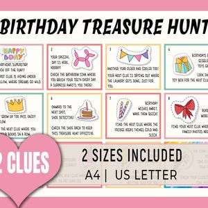Rainbow Birthday Scavenger Hunt for Kids, Birthday Treasure Hunt, Indoor Birthday Treasure Hunt Clues, Birthday Games for Kids, Pink Theme