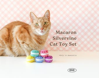 Macaron Silvervine Cat Toy Set of 3 • Handmade soft crochet pet toy with matatabi