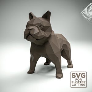 Artesanato de papel para buldogue francês: modelos fáceis de escultura em PDF com baixo polígono