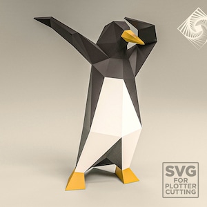 Grillige pinguïn DIY: afdrukbare sjablonen voor sculptuur van laag polypapier