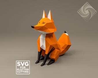 Escultura de Raposa em Papel 3D: Kit de Artesanato Faça Você Mesmo (Download em PDF e SVG)