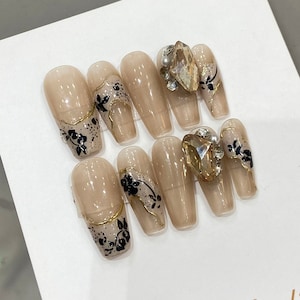 Free Style With 3D Gel and Rhinestones Custom Shape Press On Nails, Handpainted Gothic Fake Nails, Y2K Emo Chrome Nails, Holiday Nails Art,