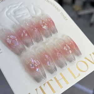Pink Sparkle Glitter Press On Nails, Hidden Gem Nail Shop, Acrylic Nails, False Nails, Glue On Nails, Silver Glitter Nails, Simple Y2K Nails