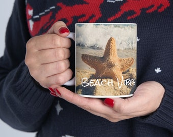 Beach Vibes Mug, Coffee Mug, Beach Much, Starfish  Mug, Drinkware, Home and Kitchenware, Coffee Cup, Gift Mug, Gift Cup, Coastal Vibes, Gift