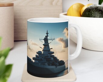 Battleship Ceramic Mug, Battleship Mug design, Navy Mug, Ships, Military Mug, Drinkware, Home and Kitchenware, Armed services Mug,Coffee cup