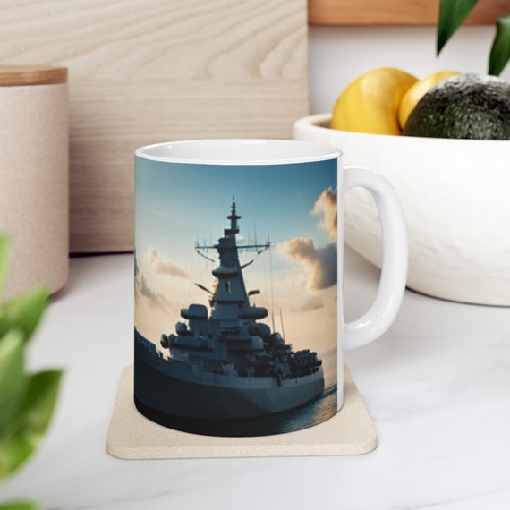Battleship Ceramic Mug, Battleship Mug design, Navy Mug, Ships, Military Mug, Drinkware, Home and Kitchenware, Armed services Mug,Coffee cup