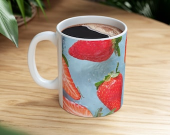 Strawberries Design Mug, Fruit Mug, Juicy Fruit Mug, Drinkware, Home and Kitchenware, Coffee Mug, Drink Mug, Mug, Coffee Cup, Strawberry Mug