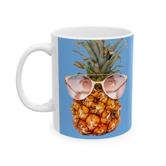 Pineapple Ceramic Mug, Fruit Mug, Gift Mug, Present, Graduate Gift Mug, Friendship Mug, Novelty Gift, Funny Fruit Mug, Sunglasses Mug, Juicy