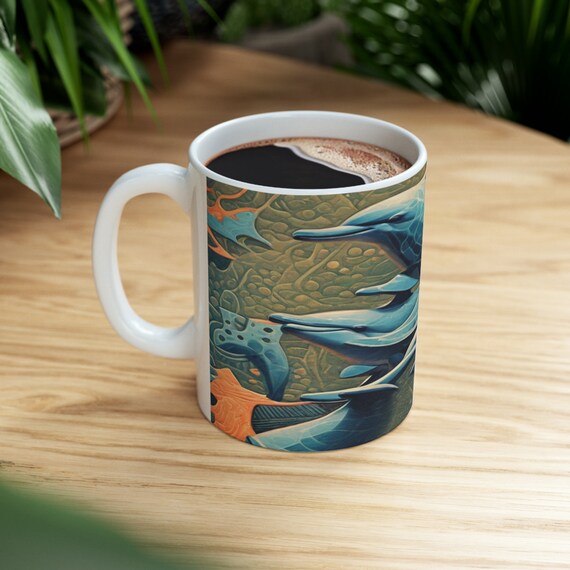 Dolphins  Mug, Drink Mug, Drinkware, Dolphins Mug Design, Home and Kitchenware, Coffee Mug, Mugs, Office Mug, Coffee Cup with Dolphin Design