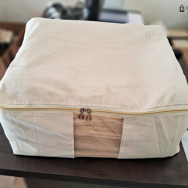 Handmade Cotton Storage Bags/Closet Storage Case/Ideal for Wardrobe/Closet 100% Pure Cotton/Travel Pack/Cloth Bag/350GSM/ (Size: 14”X17”X5”)