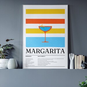 Arte de pared de receta de cóctel Margarita hecho a mano - Decoración de bebida de lima y tequila - Impresión de mixología - Cómo hacer Margarita - Cartel de cóctel