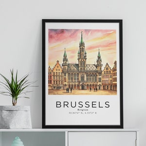 Brussels Digital Printable Wall Art - Brussels Cityscape Print, Belgium Travel Poster, City Decor, Brussels Illustration, Home Decor