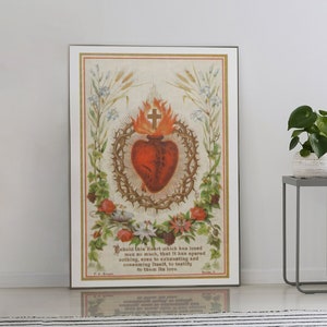 Arte da parete vintage con sacrario del Sacro Cuore - Poster religioso, arte su tela cattolica, regalo per la famiglia