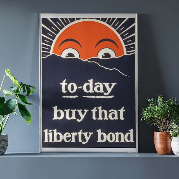 Vintage Liberty Bond Poster 1917 | Sun-Face Rising Over Horizon | Patriotic Wall Art | Historic War Propaganda Print