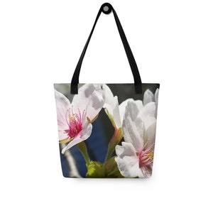 White Japanese Cherry Blossom Dark Blue Tote Bag, White Japanese Sakura Dark Blue Tote Bag, White Sakura Tote, White Cherry Blossom Tote