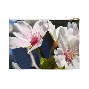 White Japanese Cherry Blossom Accessory Pouch, White Japanese Sakura Make-up Pouch, Cosmetic Bag, Travel Accessory Bag, Make-up Bag,