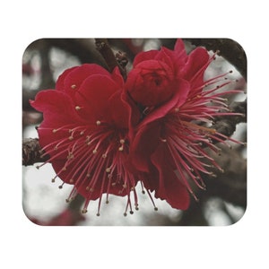 Japanese Plum Blossom Mouse Pad, Red Ume Blossom Mouse Pad, Red Plum Blossom, Rectangular Mouse Pad, Mouse Pad, Tech accessories