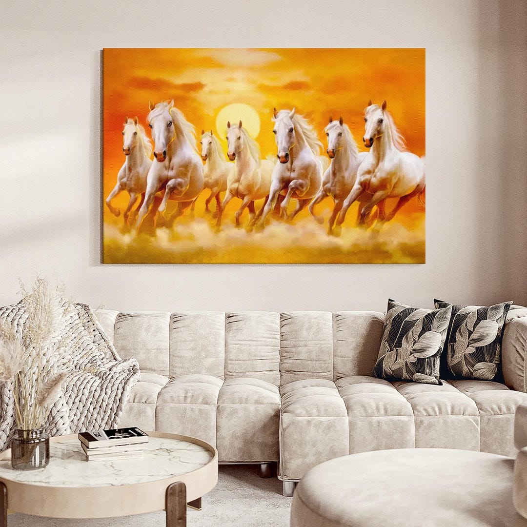 Seven Running Horses Wall Art - Horizontal Framed Canvas - Living Room ...