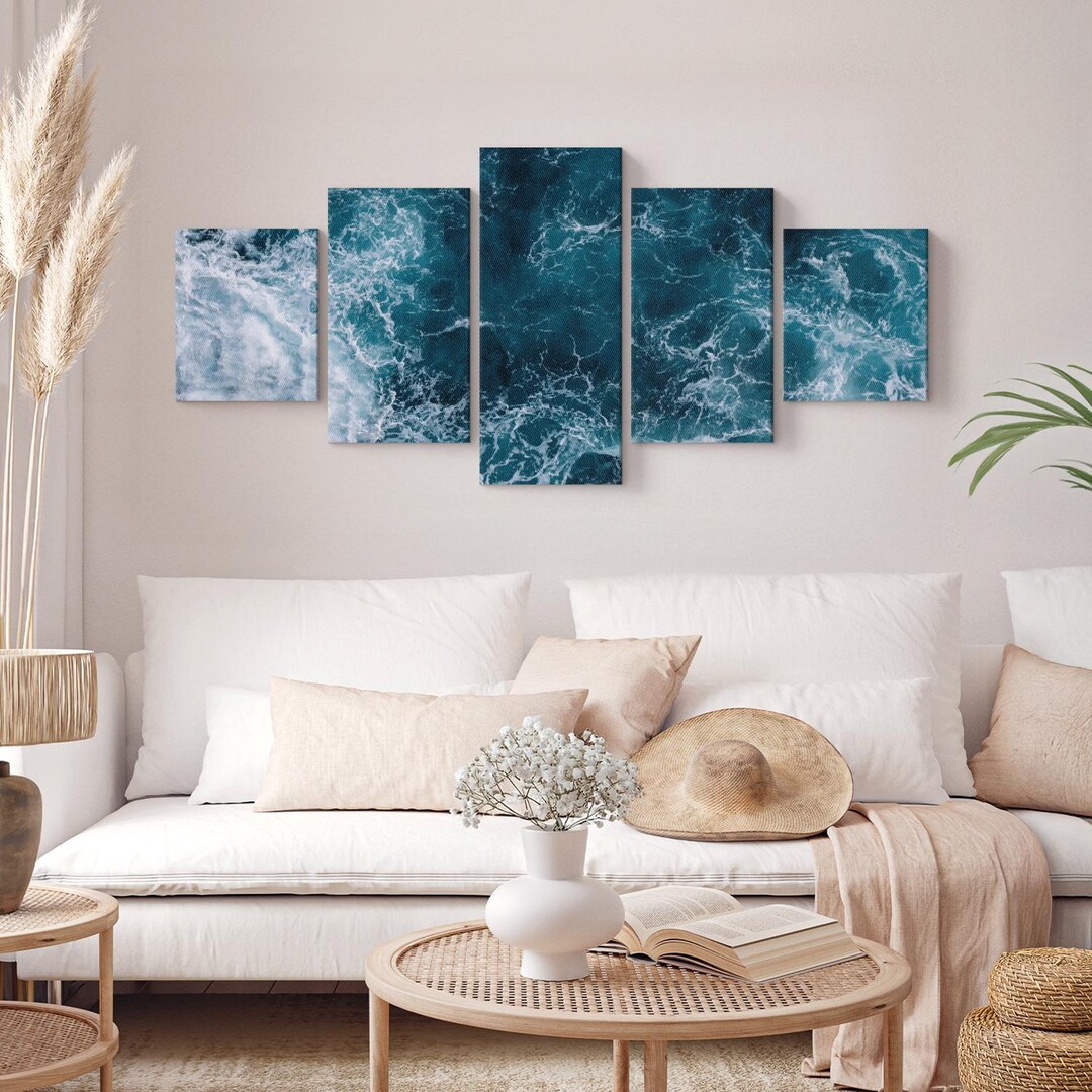 Elephant Stock Blue Ocean Waves Wall Art - Horizontal 5 Piece Canvas ...