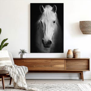 Elephant Stock White Thoroughbred Horse Wall Art - Vertical Canvas - Living Room Wall Decor - Animal Art