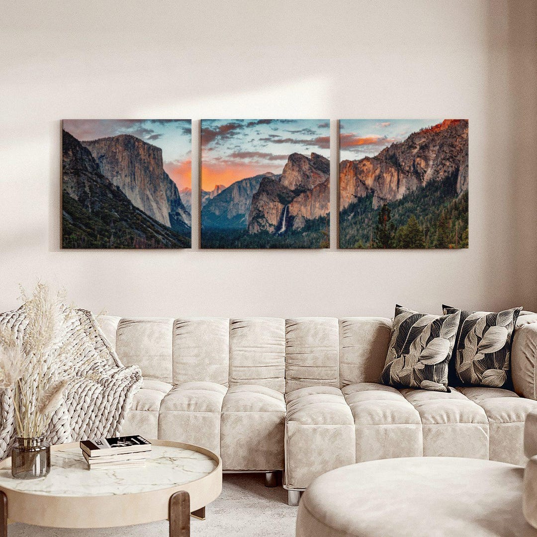 Yosemite Sunset Splendor Wall Art - Panoramic 3 Piece Canvas - Wall ...