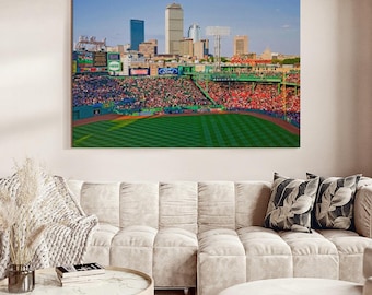 Boston Skyline And Historic Fenway Park View Wall Art - Horizontal Framed Canvas - Living Room Wall Decor - Architecture Art
