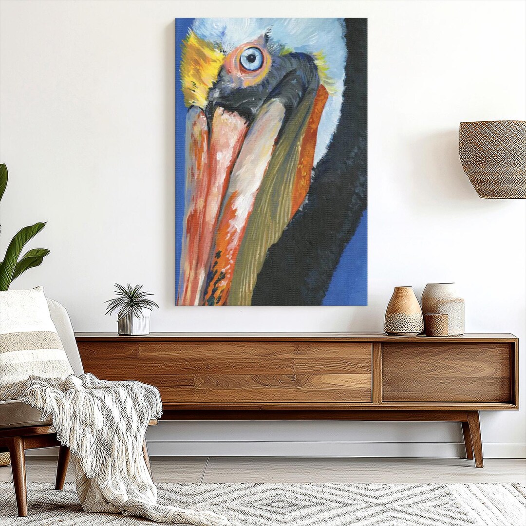 Vibrant Pelican I Wall Art - Vertical Framed Canvas - Living Room Wall ...