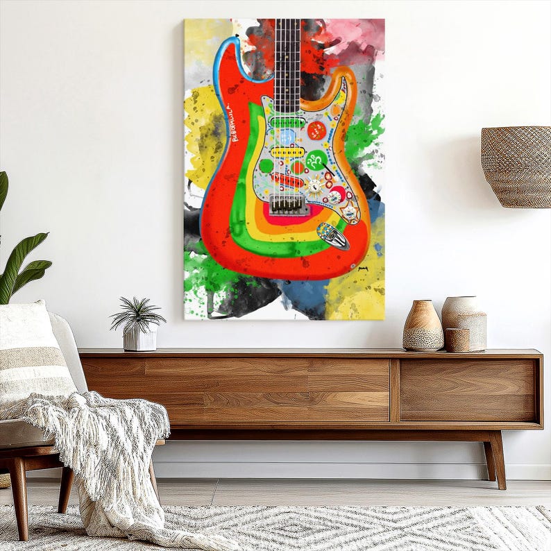 George Harrison's Rocky Guitar Wall Art - Vertical Framed Canvas - Living Room Wall Decor - Music Art image 1