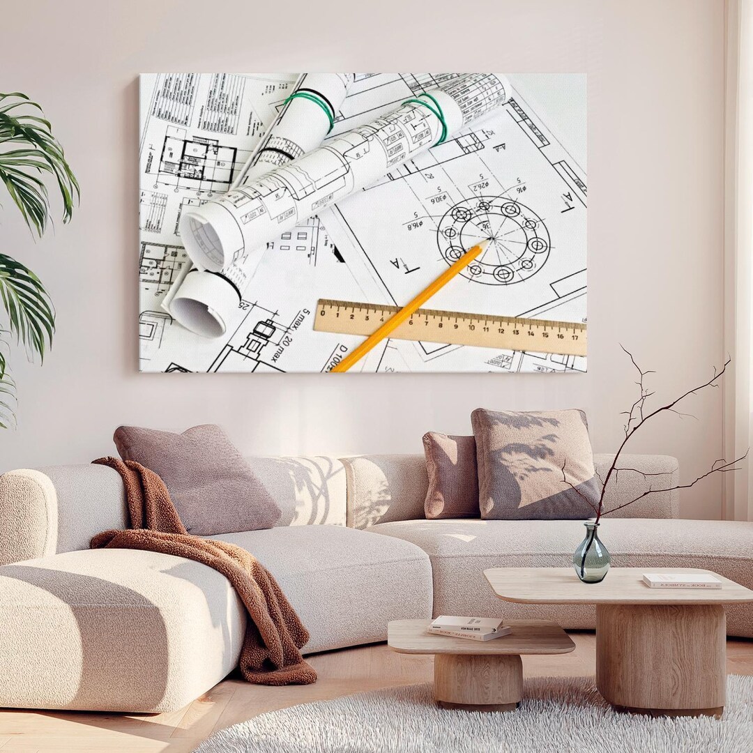 Engineer Drawings Wall Art - Horizontal Canvas - Living Room Wall Decor ...