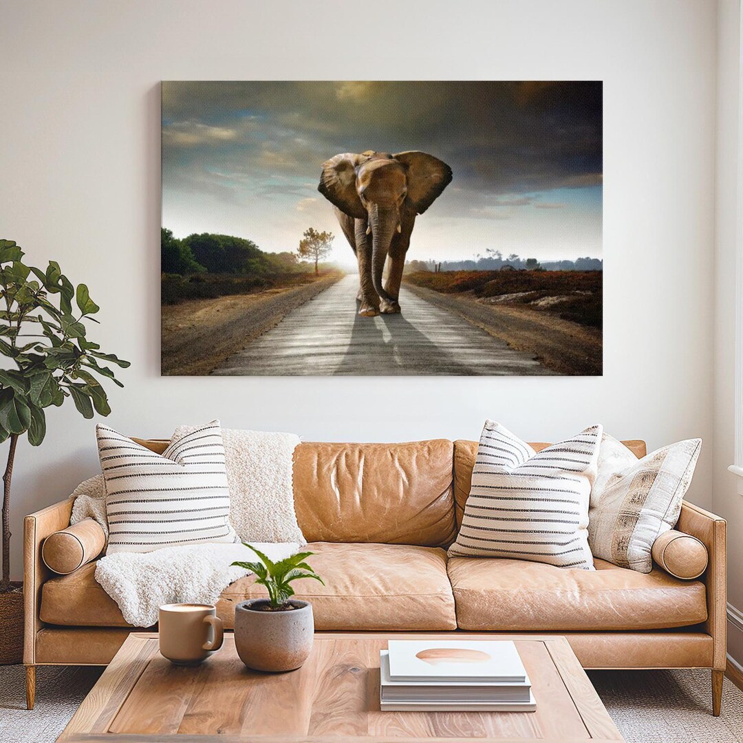 Elephant Stock Walking Lone Elephant Wall Art - Horizontal Canvas ...