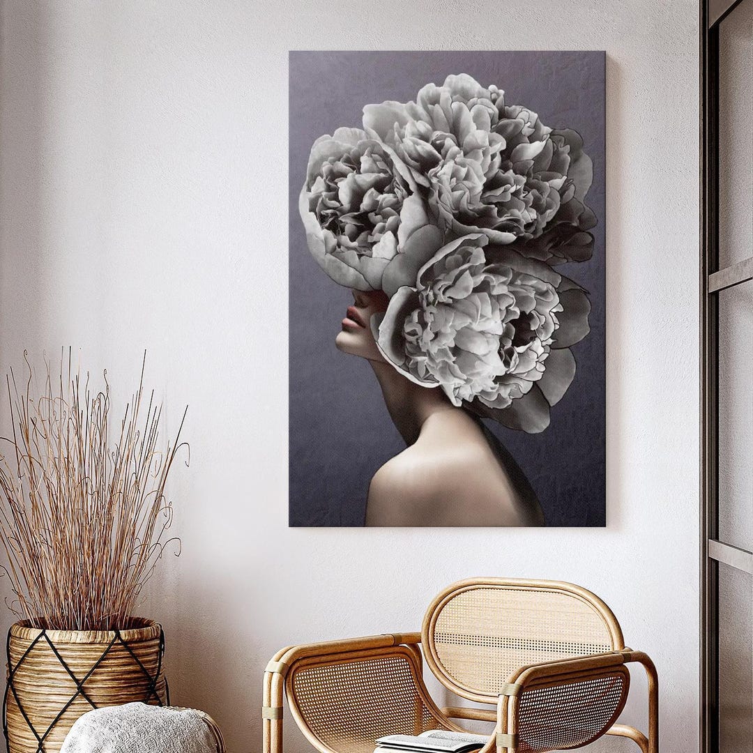 Lady Peony III Wall Art - Vertical Canvas - Hallway Wall Decor - Floral ...