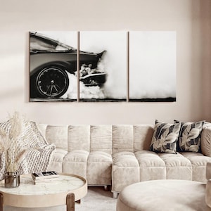 Drifting Sports Car Wall Art - Horizontal 3 Piece Canvas - Living Room Wall Decor - Transportation Art