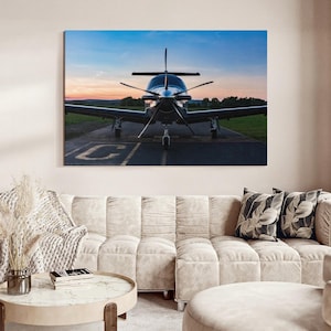 Single-Engine Plane On Runway Wall Art - Horizontal Framed Canvas - Living Room Wall Decor - Transportation Art