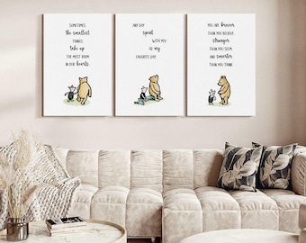 Winnie The Pooh And Piglet Inspirational Quotes Wall Art - Horizontal 3 Piece Canvas - Living Room Wall Decor - Kids And Nursery Art