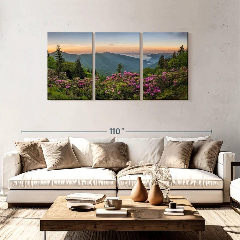 Blue Ridge Canvas Blue Ridge Mountains View Wall Art - Horizontal 3 Piece Canvas - Living ...