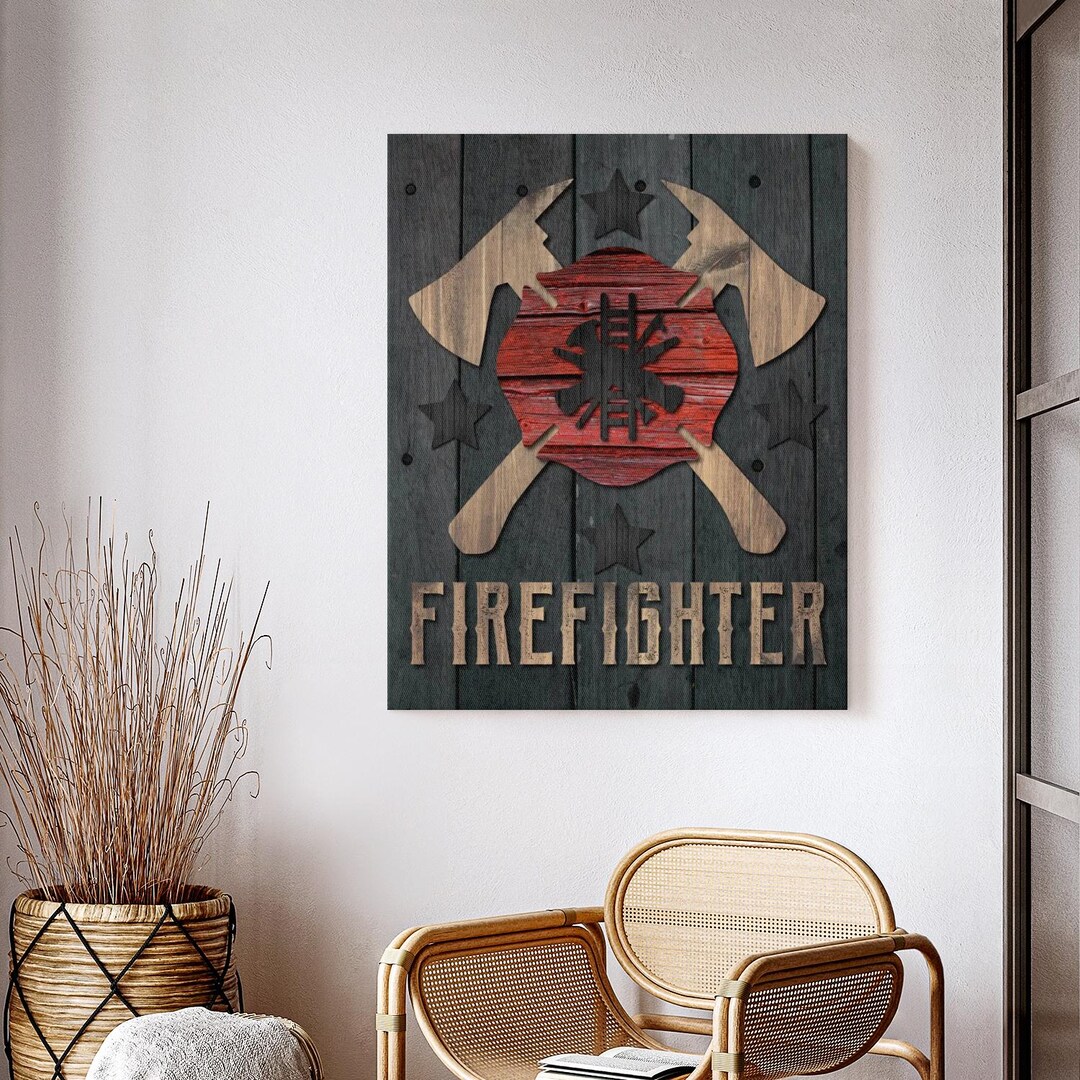 Firefighter I Wall Art - Vertical Framed Canvas - Mancave Wall Decor ...
