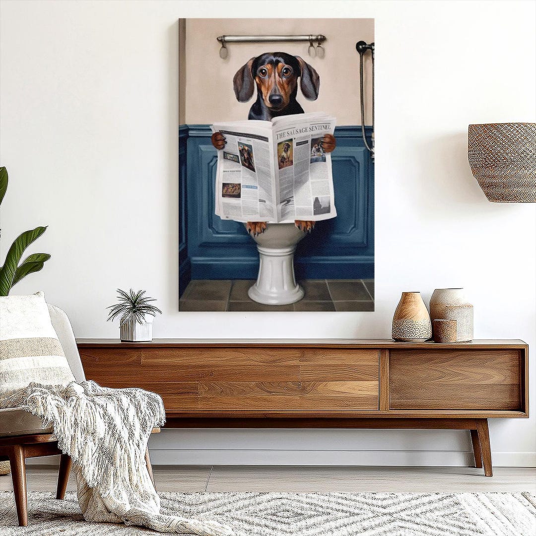 Elephant Stock Dachshund on A Toilet Wall Art - Vertical Canvas ...