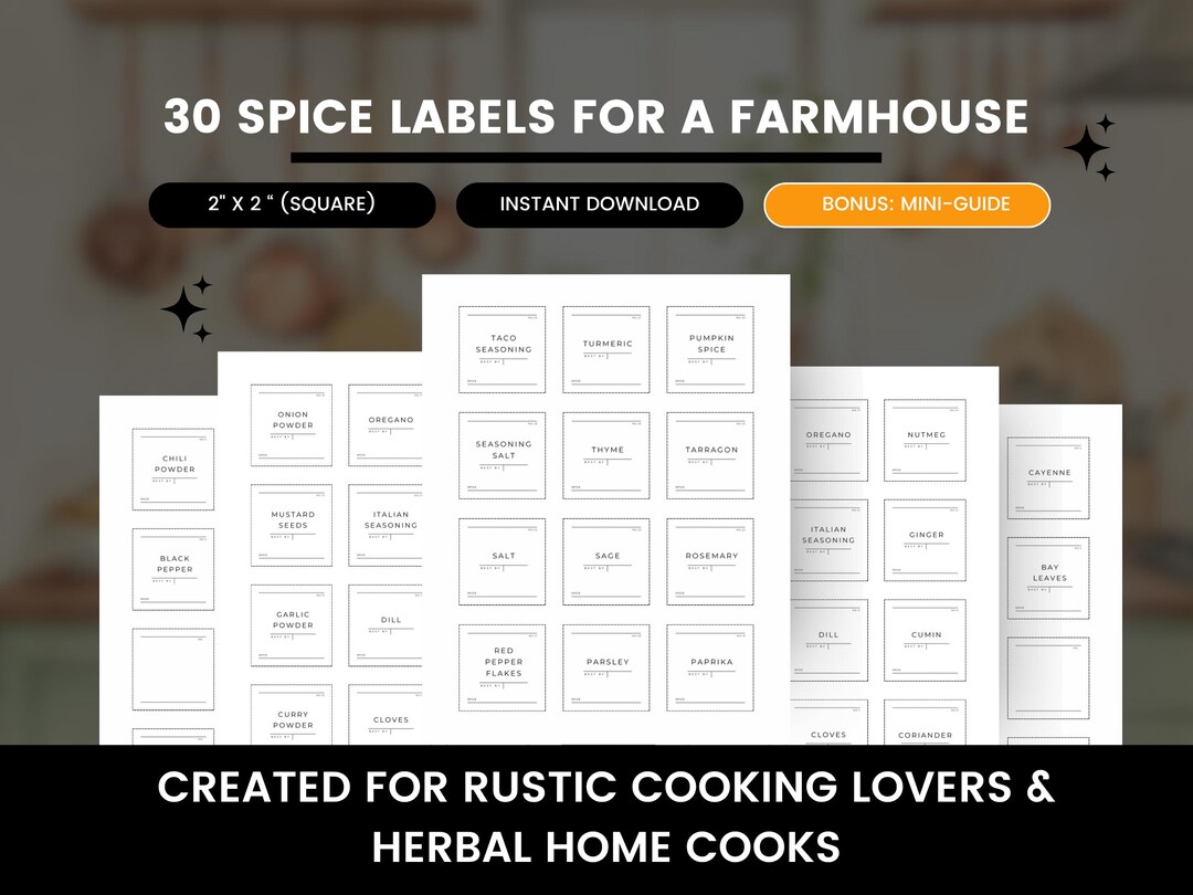 Rustic Recipe Box Labels Farmhouse Spice Jar Labels: Rustic Kitchen Pantry Organizer (PDF ...