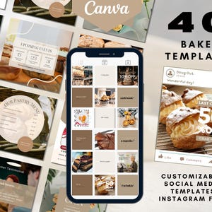 Bakery Instagram Templates, Cafe Instagram Template, Cake Shop, Pastry Branding Kit, Cafe Posts, IG Templates, Canva Templates