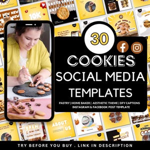Cookie Instagram Templates, Cafe Instagram Template, Cake Shop, Pastry Branding Kit, Cafe Posts, Homemade Cookie Templates, Canva Templates