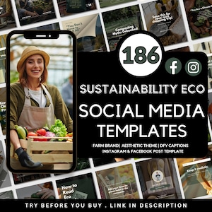 Sustainability Instagram Template Canva | Eco Social Media Post Template | Editable Green Marketing Bundle for Ethical & Eco-Friendly Brands