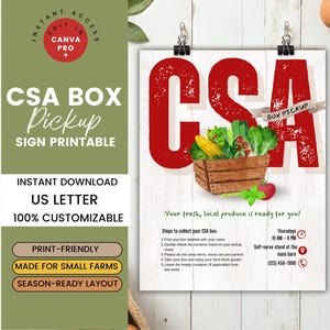 CSA Box Pickup Sign Printable | Rustic Farm Stand Poster for Homestead CSA Program | Self-Serve Produce Sign PDF Canva Template