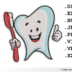 Dental Care Smiley Tooth Character Embroidery Machine Design Pattern. 4 colors