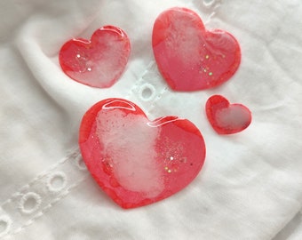 Vermillion Pink Heart Pin in resin and glitter for women