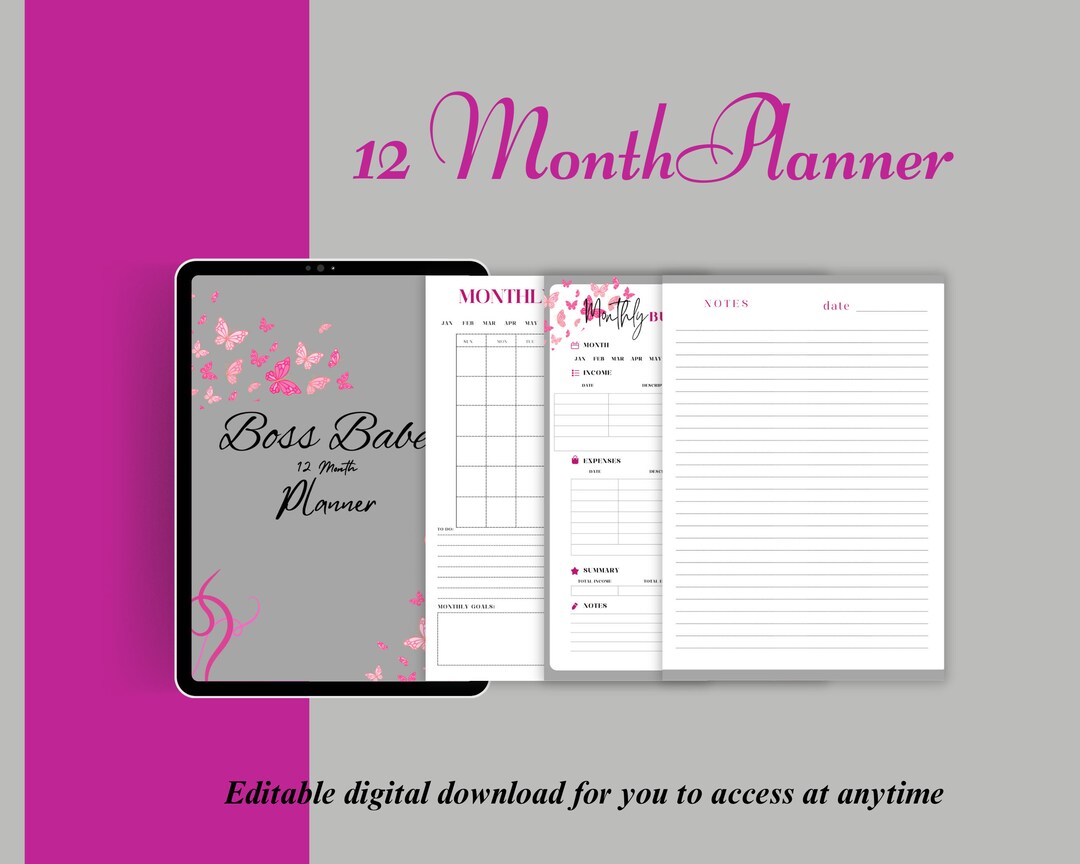 12 Month Editable Customizable Planner Etsy