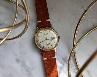 Vintage Isoma Uhr - Datumsfenster - 1960er Jahre - Mechanisches Uhrwerk mit Handaufzug - Herrenmode & Schmuck - Altes Mode-Stück - Vergoldet