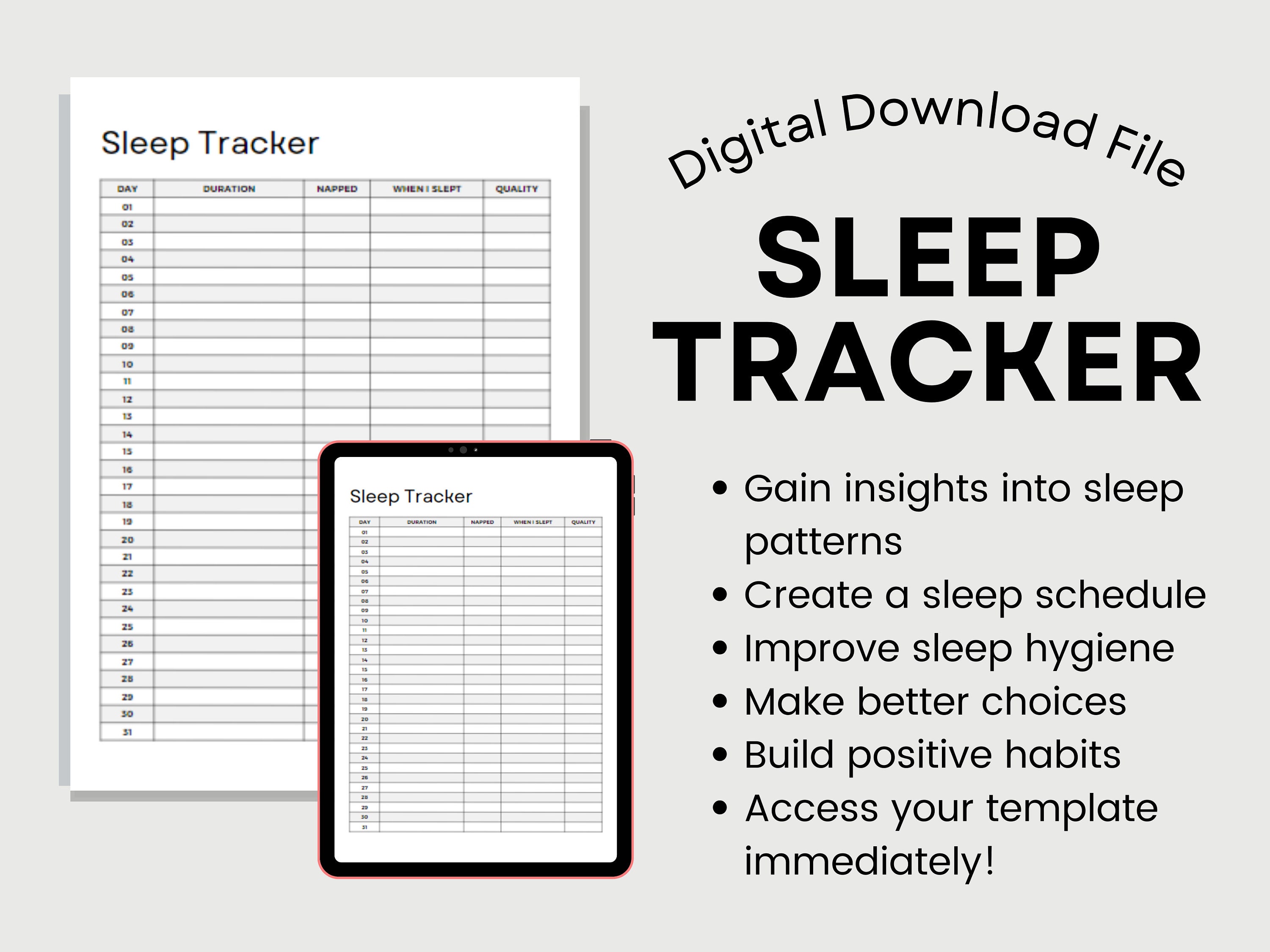 Simple Sleep Tracker Printable Sleep Journal, PDF Template, Printable