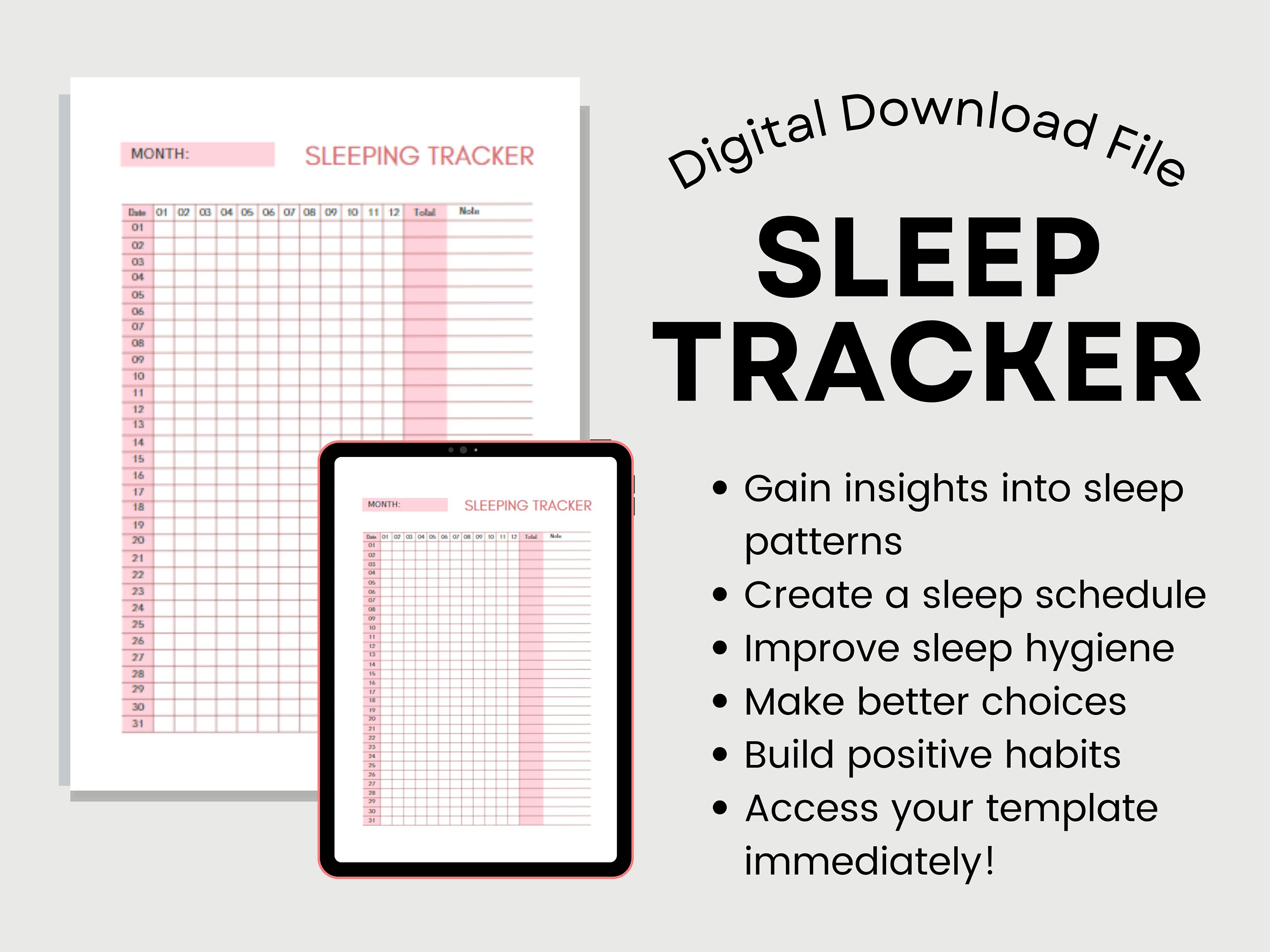 Digital Sleep Tracker Printable Sleep Journal PDF Template, Minimalist ...
