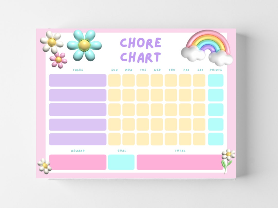 Rainbow Kids Chore Chart Printable Chore Template, Weekly Chores, Daily ...